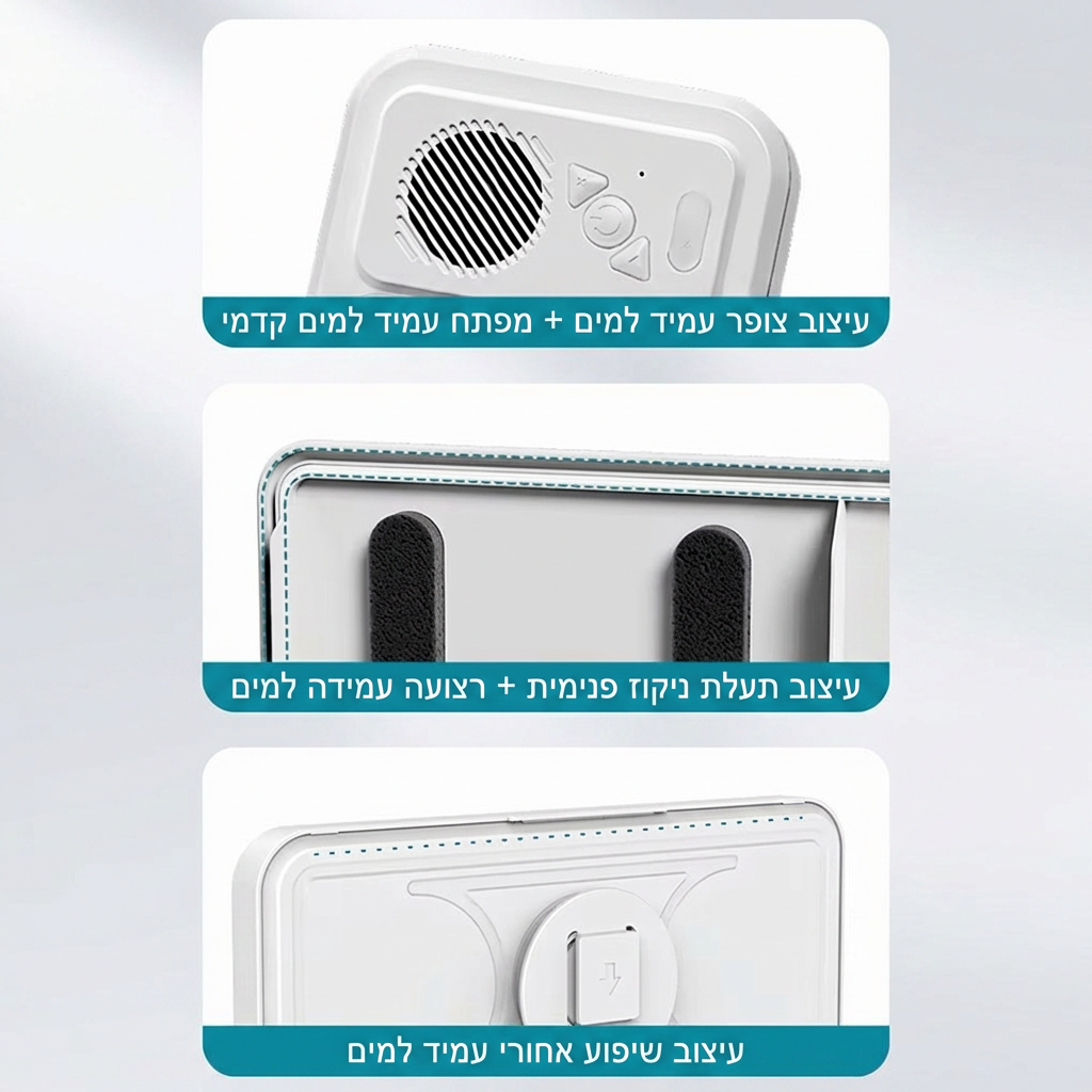 White electronic device with text in a foreign language on a light gray background