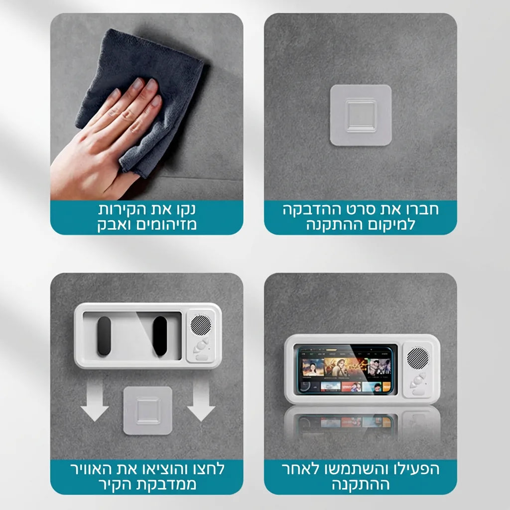 Product demonstration with hand cleaning a surface, followed by installation of electronic devices.